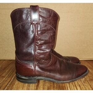 Justin Burgundy Men's Leather Roper Cowboy Boots Size 11 D Style 3514 USA
